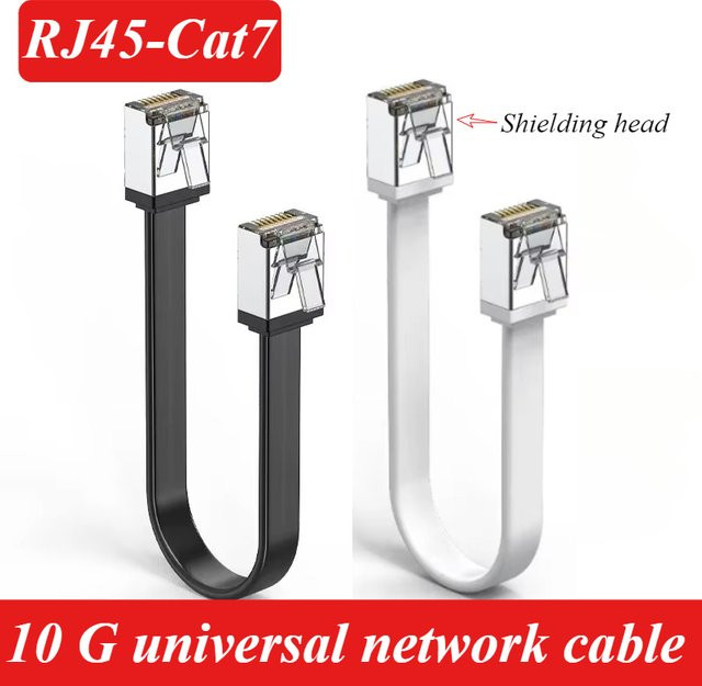 Vention Ethernet-Kabel Cat7 RJ45 LAN-Kabel in Schwarz, 10G High-Speed-Netzwerkkabel aus reinem Kupfer, flach und abgeschirmt für PC, Router und Laptop - Bild 1
