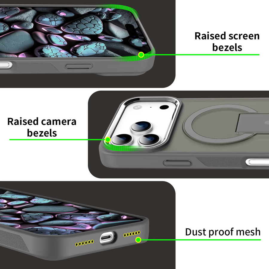 Stoßfeste iPhone Hülle mit MagSafe Wireless Charging und Halterung, matt und durchscheinend, Farbe: Braun, passend für iPhone 17 Pro Max, iPhone 16 Plus, iPhone 15 und iPhone 14 - Bild 3