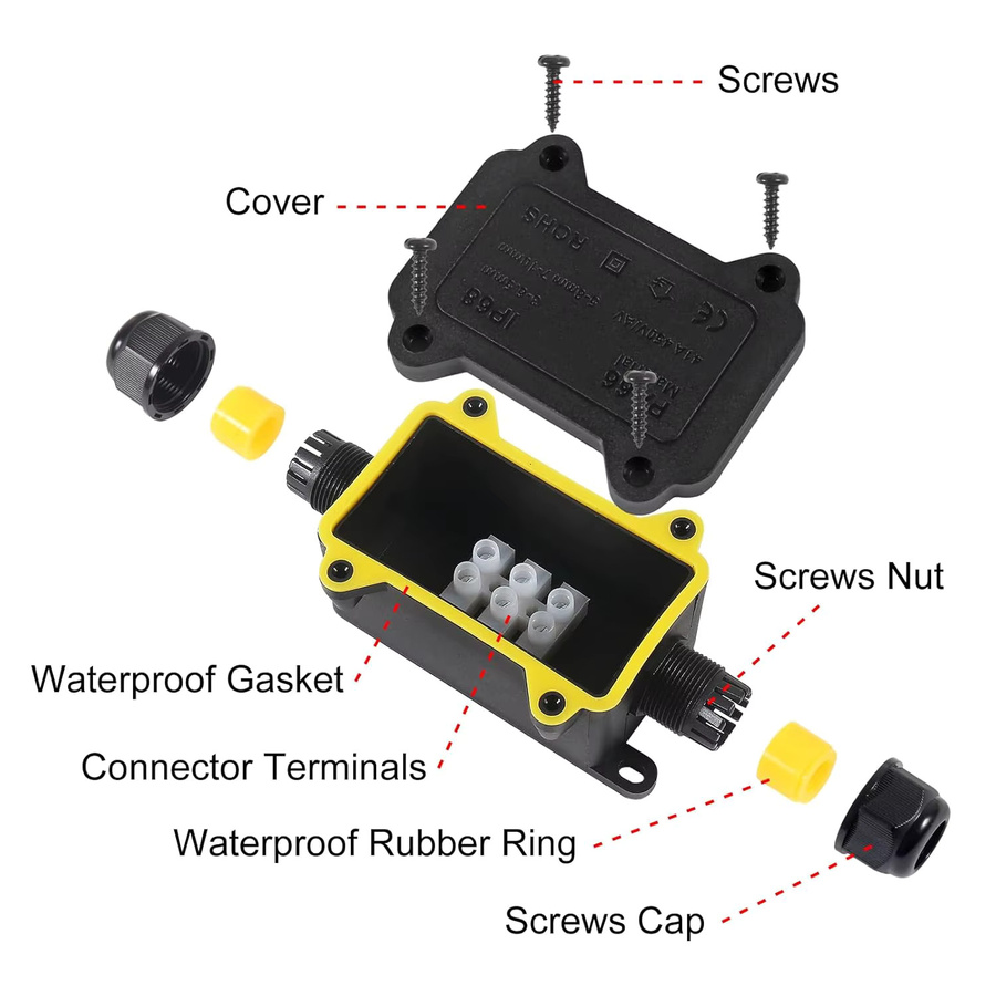 AOKIN Externe 2-Wege Anschlussdose IP68 Wasserdichte Elektrodose mit M20-Stecker in Schwarz - Bild 4