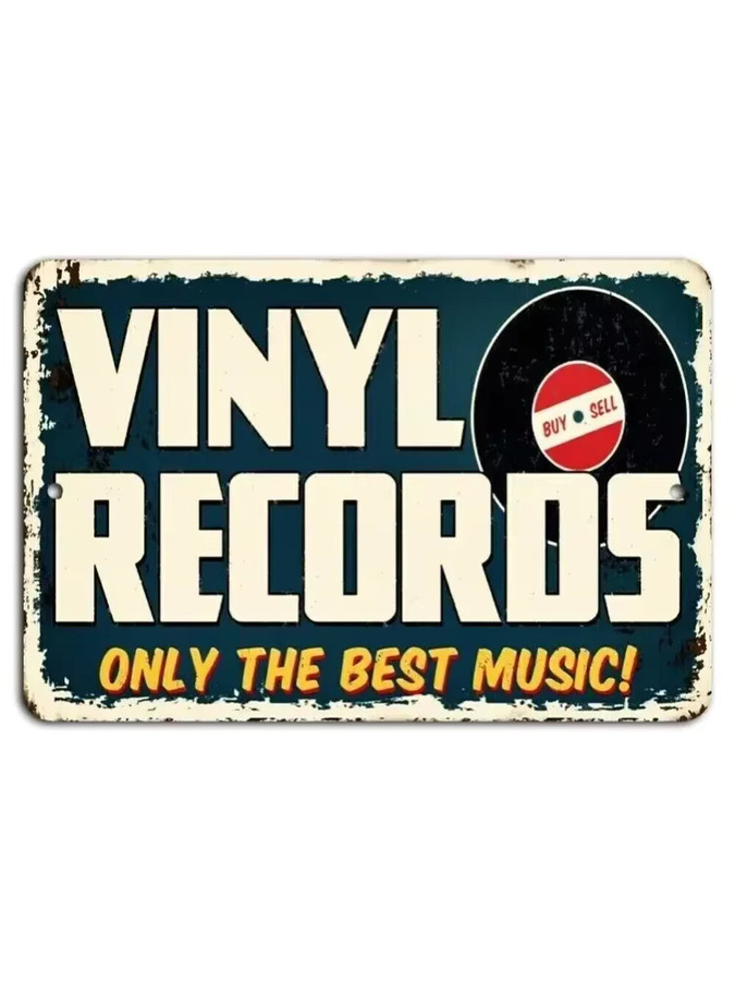 HELLOYOUNG Vintage-Metallschild Vinyl Records Only the Best Music Wanddeko, B: 30,0 cm, H: 20,0 cm, T: 1,0 cm, Mehrfarbig - Bild 2