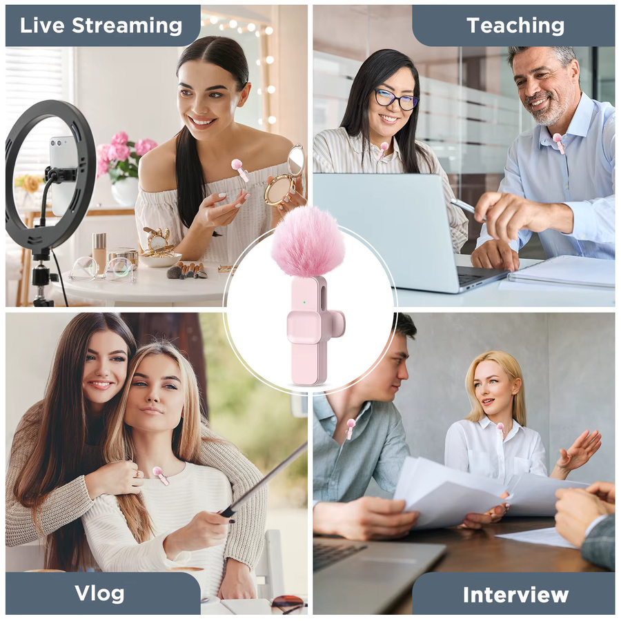 SNZIYAG K10 Kabelloses Lavalier-Mikrofon in Pink mit USB-C Plug-and-Play für Live-Streaming und Videoaufnahmen - Bild 3