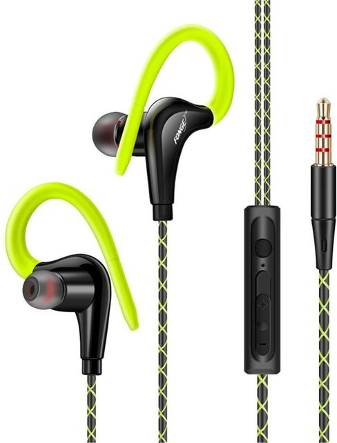 FONGE In-Ear Sport-Kopfhörer mit Mikrofon, wasserdicht, kabelgebunden, Stereo-Headset mit 3,5 mm Klinkenanschluss, grün - Bild 1