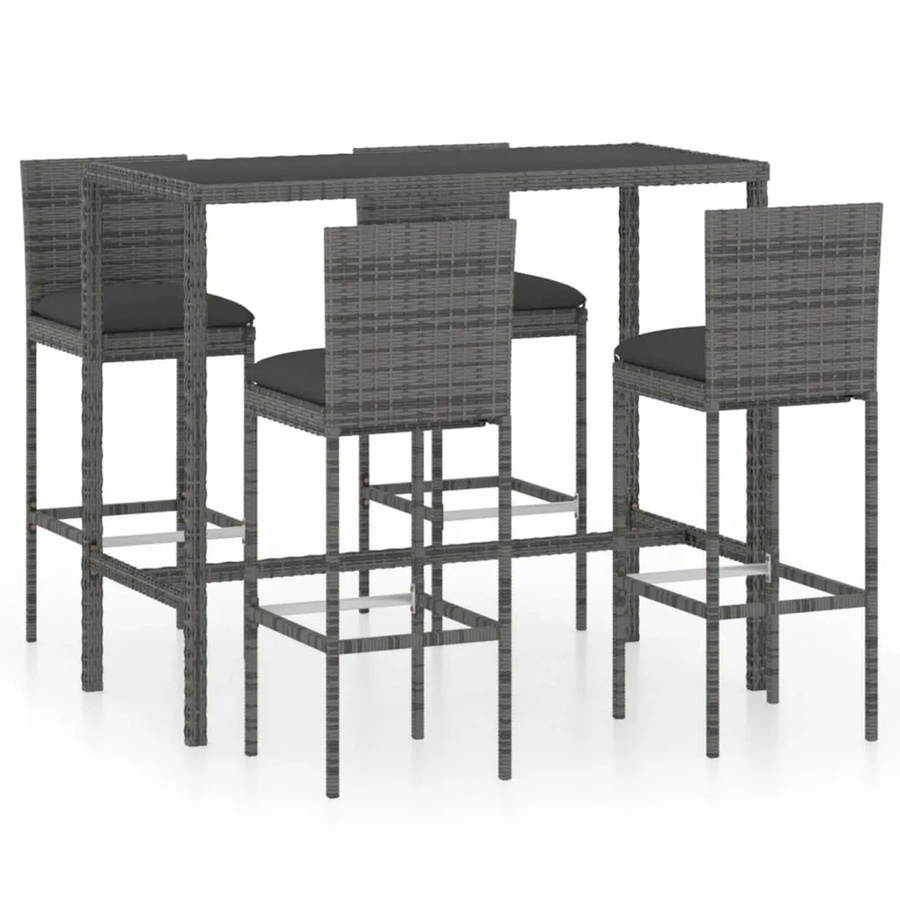 vidaXL 5-tlg Gartenbar-Set mit Kissen aus Poly Rattan in Grau und Anthrazit Modell 9 - Bild 2