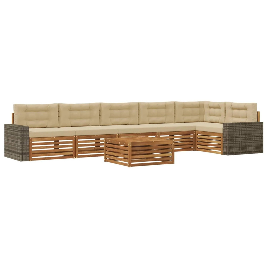 vidaXL Outdoor-Sofagarnitur aus Akazienholz in L-Form, 7-teiliges Set in Natur und Beige mit Polsterkissen, B/T/H: 79 x 79 x 37 cm - Bild 2