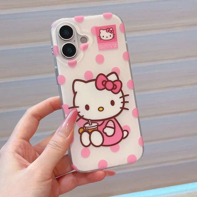 Sanrio Hello Kitty Handyhülle mit Polka Dot Milchtee Design für iPhone 17 Pro 16 15 Pro Max stoßfeste Hartschale - Bild 1