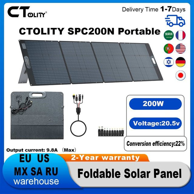 CTOLITY Faltbares tragbares Solarpanel 200 W 20,5 V mit USB Typ C für Wohnmobil, Camping und Outdoor - Bild 1