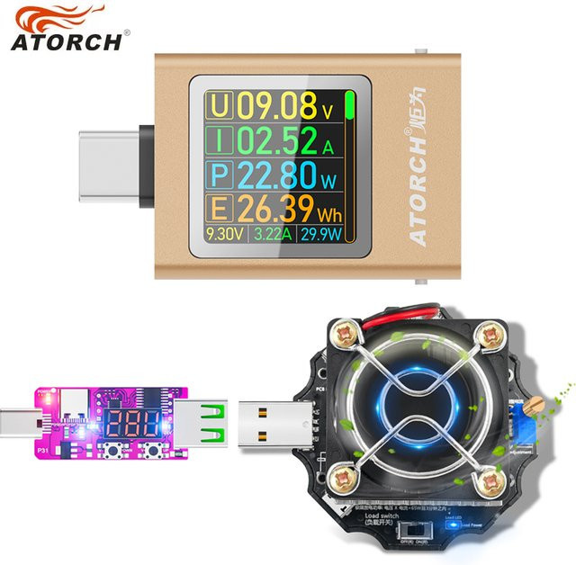 ATORCH USB-C Elektronischer Last-Tester 65W mit PD3.1 Spannungsauslöser und Voltmeter in Schwarz - Bild 1