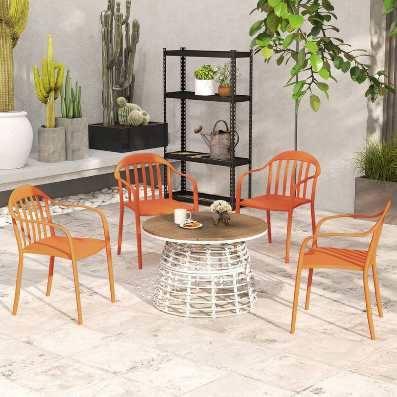Outsunny Gartenstuhl 4er Set aus Kunststoff in Rot, wetterfeste stapelbare Gartenstühle mit Armlehnen und Rückenlehne, B/H/L: 54 x 78 x 57 cm - Bild 3