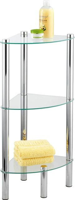 Wenko Eckregal Yago Standregal in Chrom mit 3 transparenten Glasplatten, B/T/H: 30 x 30 x 74 cm - Bild 1