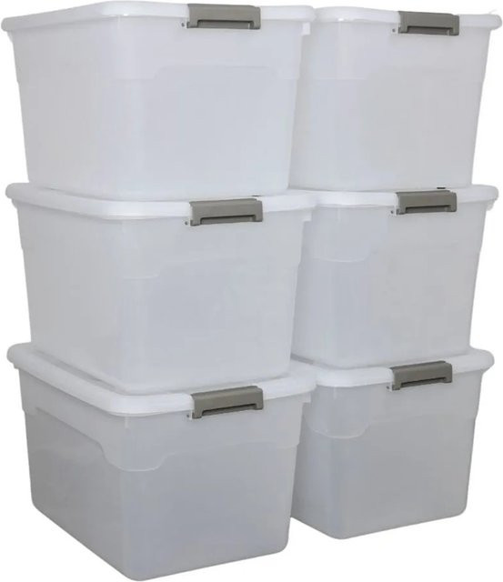 Proregal Aufbewahrungsboxen mit Deckel und Rollen, 6er Set, transparent, 110 l, stapelbare Kunststoffboxen mit Verschlussclips - Bild 1
