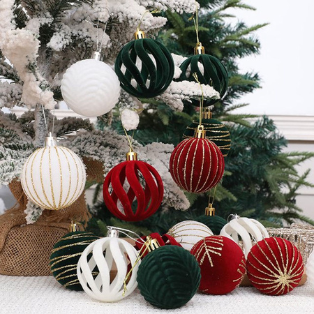joy-enlife Weihnachtsbaum Kugeln Set, 6 Stück mehrfarbige Hängeornamente aus Stoff und Kunststoff, Durchmesser: 6 cm