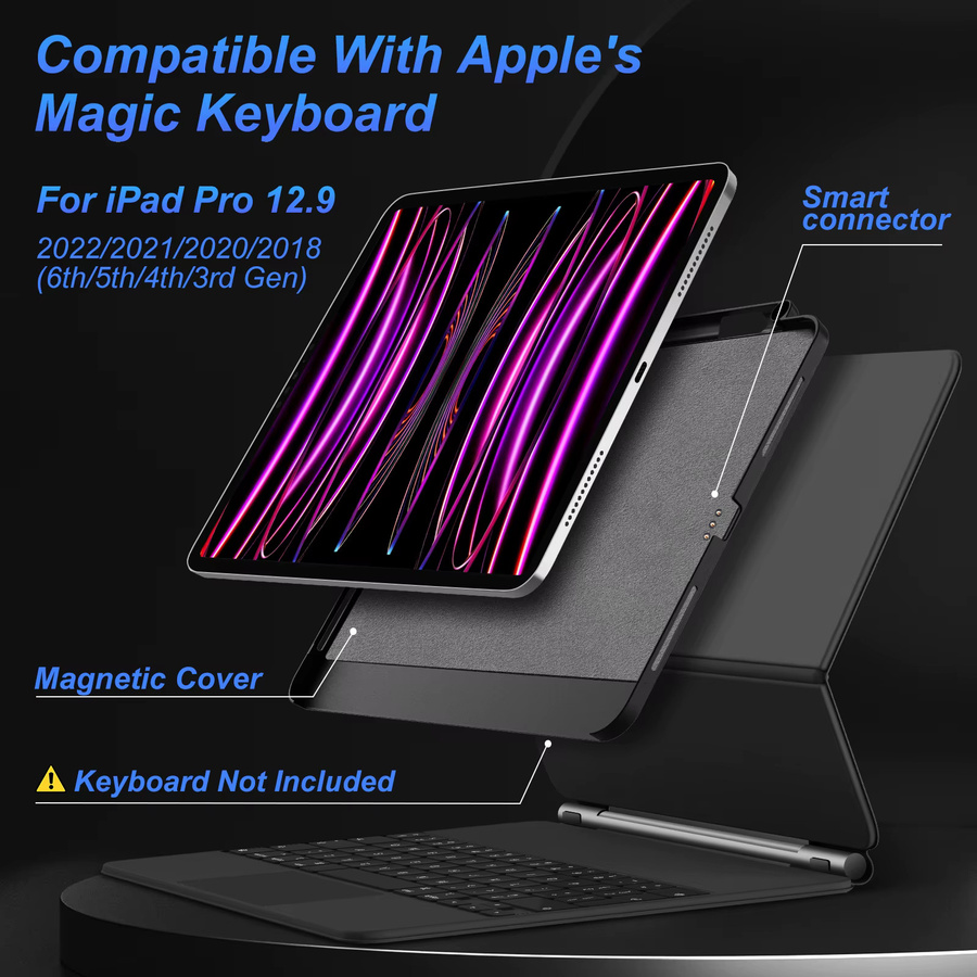 GOOJODOQ Magnetische Hülle für iPad Pro 11 2024 und iPad Air 4/5 sowie iPad Pro 12,9 6. Generation, 5./4./3. Generation, kompatibel mit Magic Keyboard, inklusive Bleistifthalter, Schwarz - Bild 2