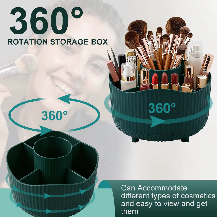 RUNTOIN 360 Grad drehbare Make-up-Aufbewahrungsbox in Grün aus Kunststoff als Kosmetikorganizer für Pinsel, Lippenstift und Schmuck - Bild 2