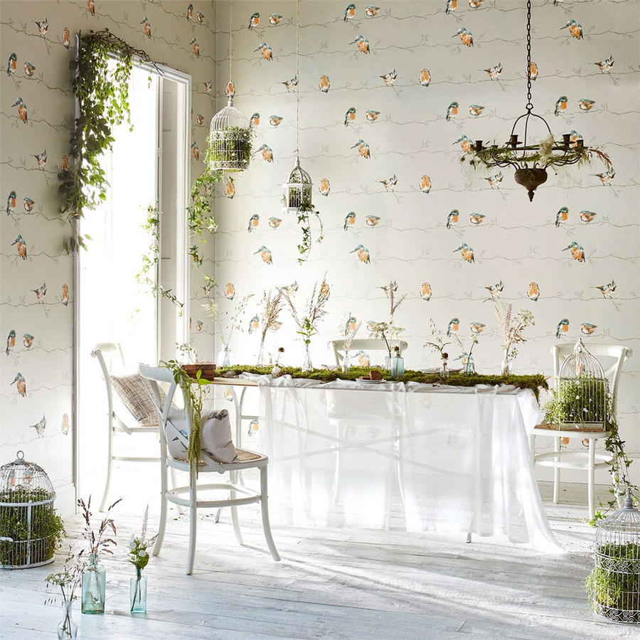 Harlequin Tapete Persico Tangerine/Duckegg mit floralem Muster und botanischen Elementen in Grau als Vlies-Tapete - Bild 1