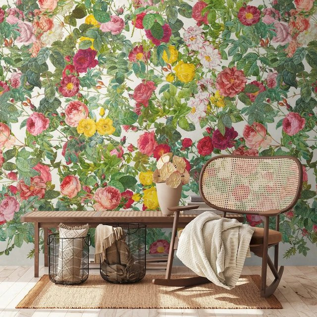 PROFHOME Fototapete Blumen Floral Matt B/H: 159 x 280 cm, Grün/Rosa/Rot/Gelb - Bild 1