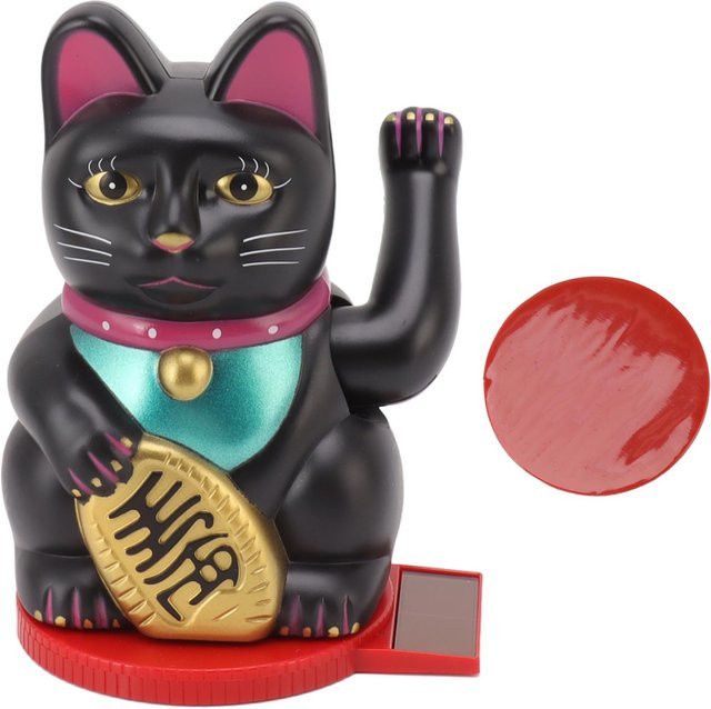 OutsideWorld Solarbetriebene Winker-Glückskatze aus Kunststoff in Schwarz, 10,16 cm - Bild 1
