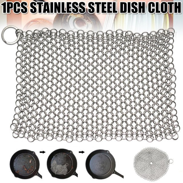 DOORSACCERY Edelstahl Reinigungsbürste aus Gusseisen und Stahl für Pfannen und Grills, Silber - Bild 1