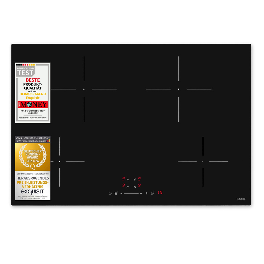 Exquisit EKI800-SF-B-380 Induktionskochfeld in Schwarz mit Glaskeramik und Timer, Einbaugerät, B: 77 cm, T: 52 cm, H: 6 cm - Bild 2