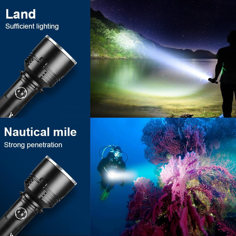 Pawell Professionelle Tauchlampe mit 800000 lm und XHP160-LED-Docht, leistungsstarke Amphibien-Taschenlampe inklusive C-26650 Akku und Ladegerät - Bild 6