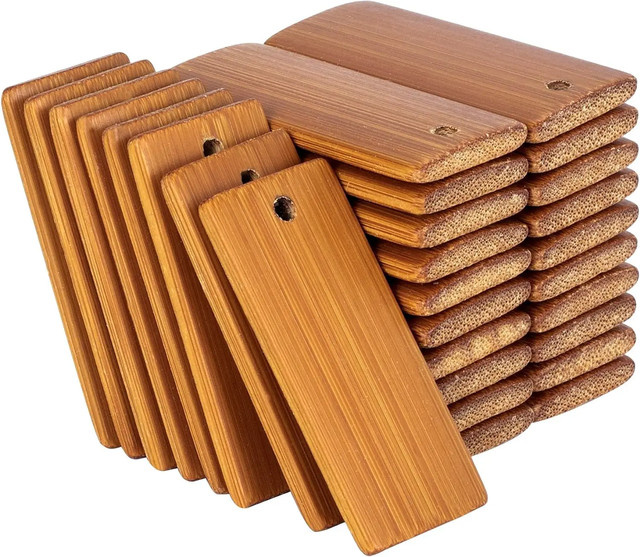 50 Stück Naturholz-Rohlinge aus Bambus für Schlüsselanhänger und Gravuren, Farbe: Braun, B/H: 45 x 20 mm - Bild 1