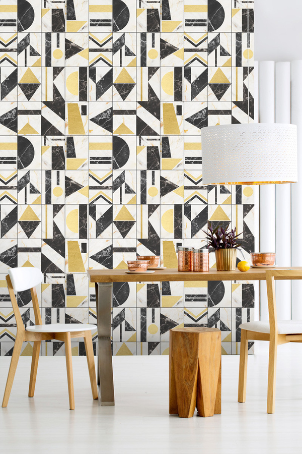 MINDTHEGAP Tapete Soho Brass mit geometrischem Art Deco Design in Schwarz, Weiß, Gold und Multicolour - Bild 1