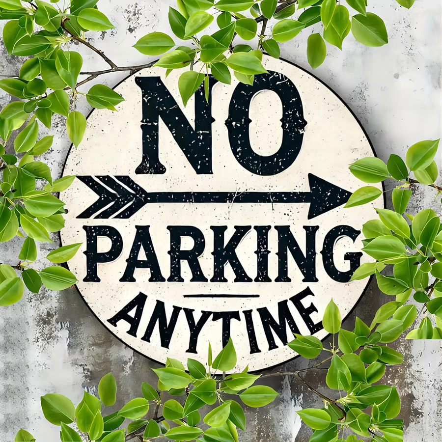 Potdemiel No Parking Anytime Vintage-Aluminiumschild rund, Farbe: Weiß, Durchmesser: 20,3 cm - Bild 4
