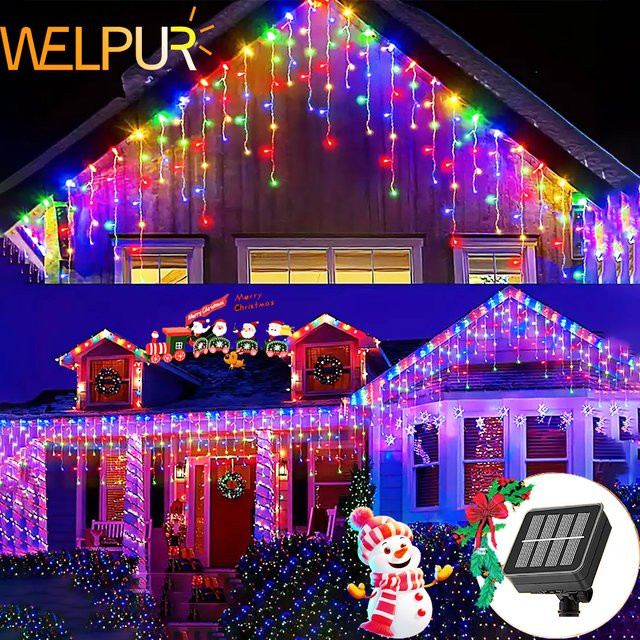 WELPUR Solar Eiszapfen Lichterkette Outdoor in Multicolor für Garten und Weihnachten - Bild 1