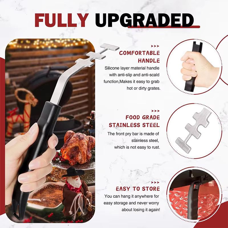 Venlohome Verbrühungssicherer Grillrostheber aus Gusseisen mit Hebelverschluss und Greifgriff für Barbecue-Grills - Bild 3