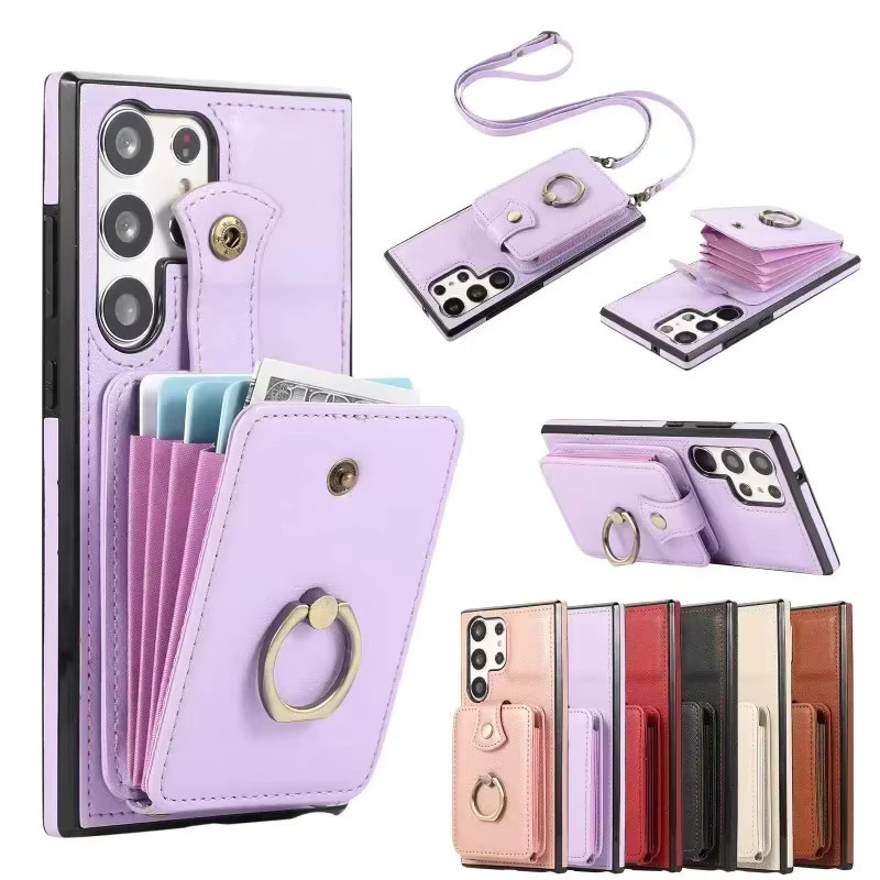 Leder Umhängetasche Wallet Card Holder Cover für Samsung Galaxy S25 Ultra S24 S23 FE S22 Plus A15 A33 A25 A16 A06 A36 A26 A56 in Schwarz - Bild 2