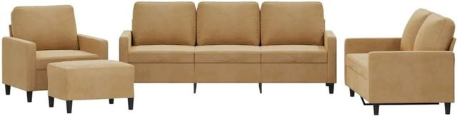 vidaXL 4-teilige Sofagarnitur aus Samt in Braun inklusive Sessel, 2-Sitzer-Sofa, 3-Sitzer-Sofa, Fußhocker und Kissen - Bild 1