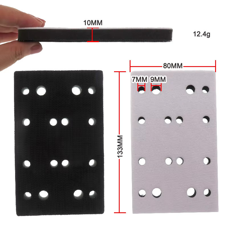 Vibratite Ersatz-Schleifpad Soft Interface Pad Schaumstoffschutzscheibe mit 16/54 Löchern für RS400 LS130 Schleifer, B: 80 mm, T: 133 mm - Bild 3