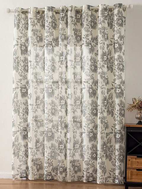 EASHION Vorhang mit floralem Aquarell-Blumenmuster im Landhausstil, transparent, mehrfarbig, B: 60 cm, H: 130 cm - Bild 1