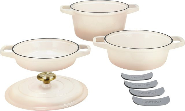 SILVERCREST Premium-Gusseisentopf-Set aus emailliertem Gusseisen mit Deckel, Beige, 1,9 l / 2,9 l / 4,2 l - Bild 1