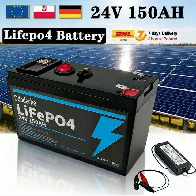 24V LiFePO4 150Ah Lithium-Batterie in Schwarz für Power Wheels, Roller, Radio, USV, Kajak-Fischfinder und Solarpanels - Bild 1