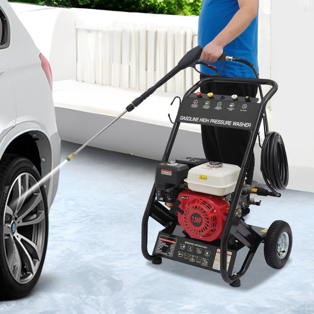 Bymaocar Benzin-Hochdruckreiniger mit 7 PS 4-Takt Motor, 170 bis 190 Bar Druck, Seifentank und 8-Zoll-Luftbereifung - Bild 1