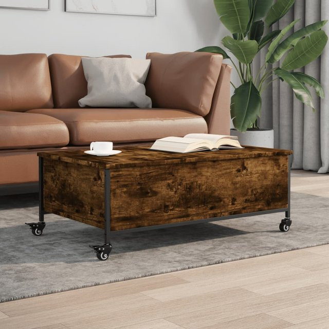 vidaXL Couchtisch aus Holzwerkstoff in Geräucherte Eiche mit Rollen, B/T/H: 91 x 55 x 34 cm - Bild 3