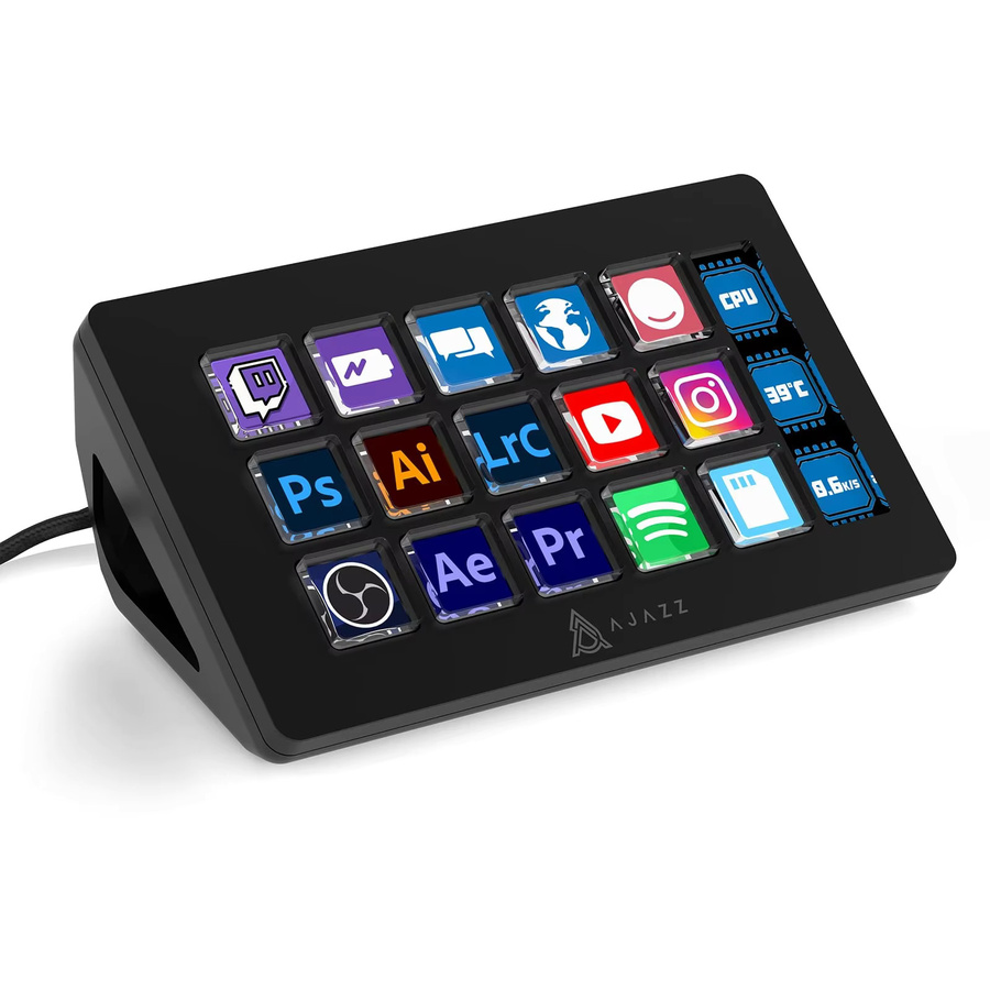 AJAZZ AKP153 Desktop-Controller-Tastatur in Schwarz mit 15 Makro-LCD-Tasten, seitlichem Bildschirm und USB-C Anschluss - Bild 7