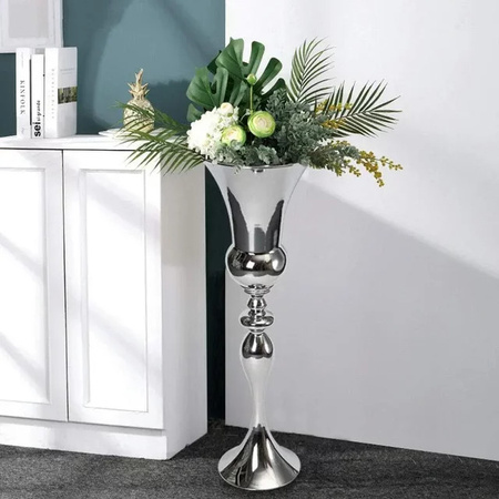 Bymaocar Bodenvase aus Metall in Silber, Höhe: 74 cm