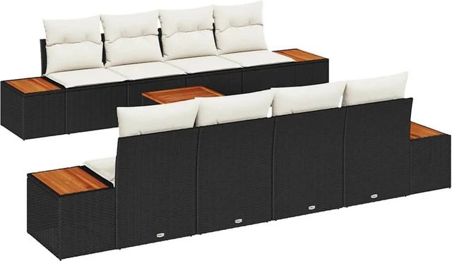 vidaXL Garten-Sofa-Set aus Polyrattan in L-Form mit 9-teiligem Set, inklusive Kissen und Couchtisch, Schwarz - Bild 1
