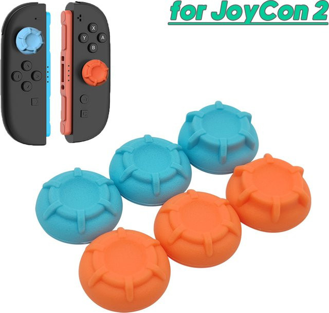 6 Stück rutschfeste Silikon-Joystick-Kappen für Switch2 JoyCon2 Controller von karbeen in Blau, Orange und Multicolour - Bild 1