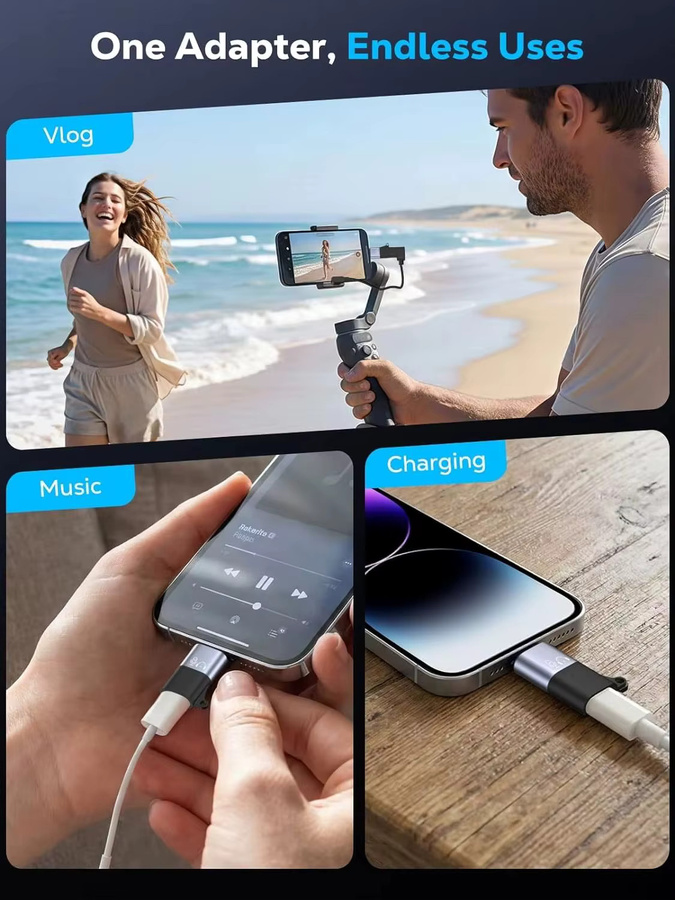 Huaxunyuan USB-C-OTG-Adapter 8-polig in Schwarz für Lavalier-Mikrofone, Laden und Musik – Plug & Play für Live-Streaming, Podcasting und Videoaufnahmen - Bild 5