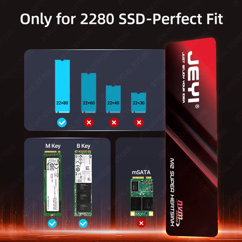 JEYI M.2 2280 SSD Graphen-Kupfer-Kühlkörper in Schwarz mit 0,5 mm ultradünnem Wärmeleitpad für NVMe und SATA SSDs - Bild 4