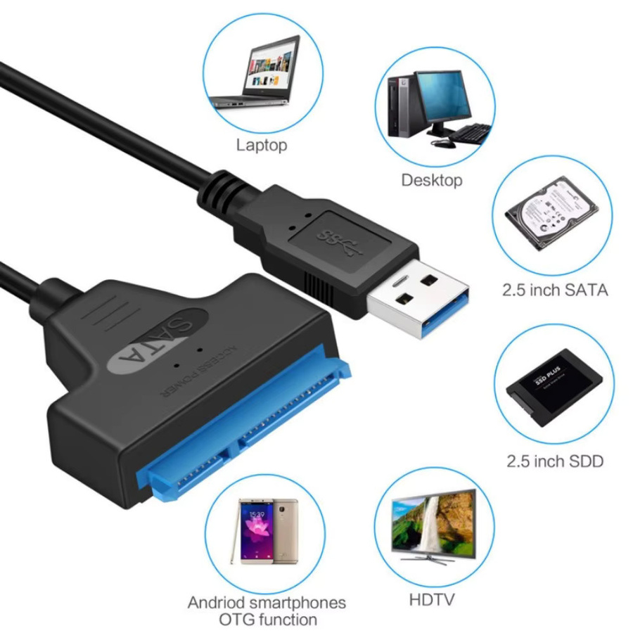 PzzPss SATA zu USB 3.0 Adapter Kabel für 2,5 Zoll externe HDD und SSD Festplatten, Schwarz - Bild 4