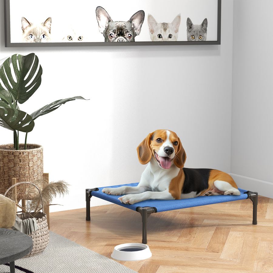 PawHut Brandina erhöhtes Hundebett für mittelgroße Hunde aus Metall und Oxford-Gewebe, Blau, B/T/H: 76 x 61 x 18 cm, Aosom - Bild 2