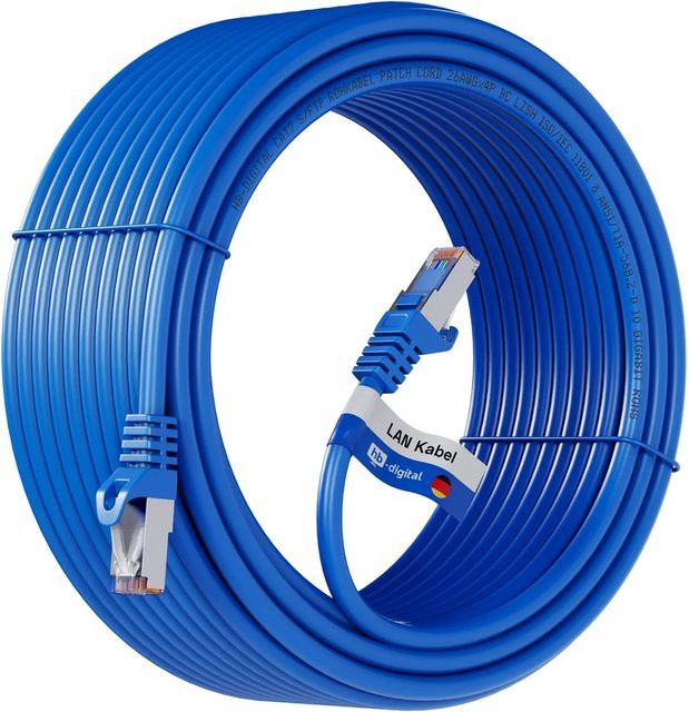 hb-digital CAT 7 Patchkabel Ethernet LAN Rohkabel RJ45 S/FTP PiMF LSZH AWG 26 Blau, Länge: 20 m - Bild 1