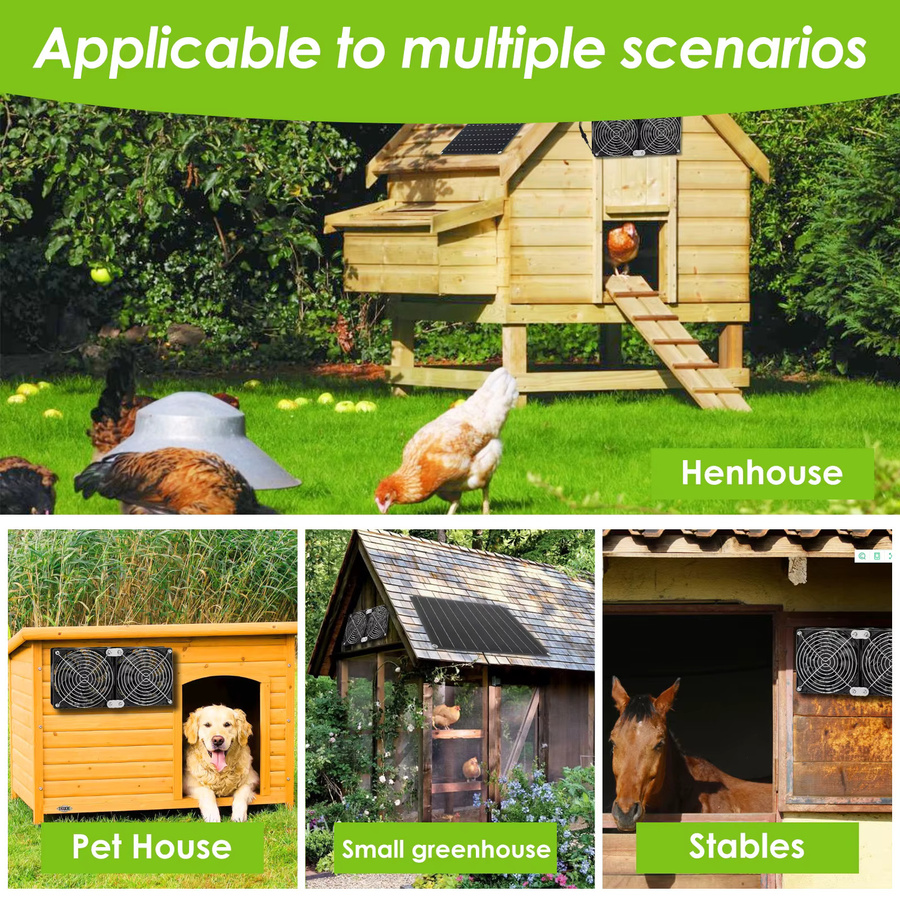 EESBAO Geräuscharmer Solar-Doppelauslassventilator mit Solarpanel für Hundehütte, Hühnerstall und Gewächshaus, Schwarz - Bild 4