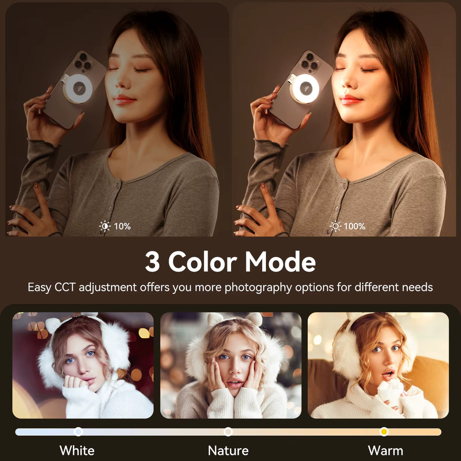 Ulanzi LM19 Handy-Selfie-Licht in Schwarz, magnetische Mini-Ringlampe mit zweifarbigem LED-Taschenlicht für iPhone 16, 15 und Apple 14, 13 Pro - Bild 3