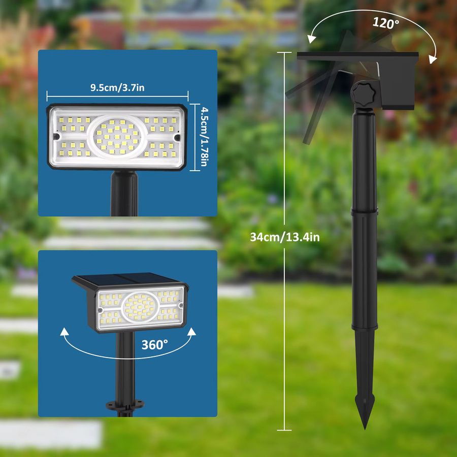 T-SUNRISE Solar Gartenleuchten Set mit 49 LEDs, IP65 wasserdichte Outdoor Solar Spotlight Wandleuchte für Garten und Außenbereich, 2er Pack in Grün, Blau oder Schwarz - Bild 6