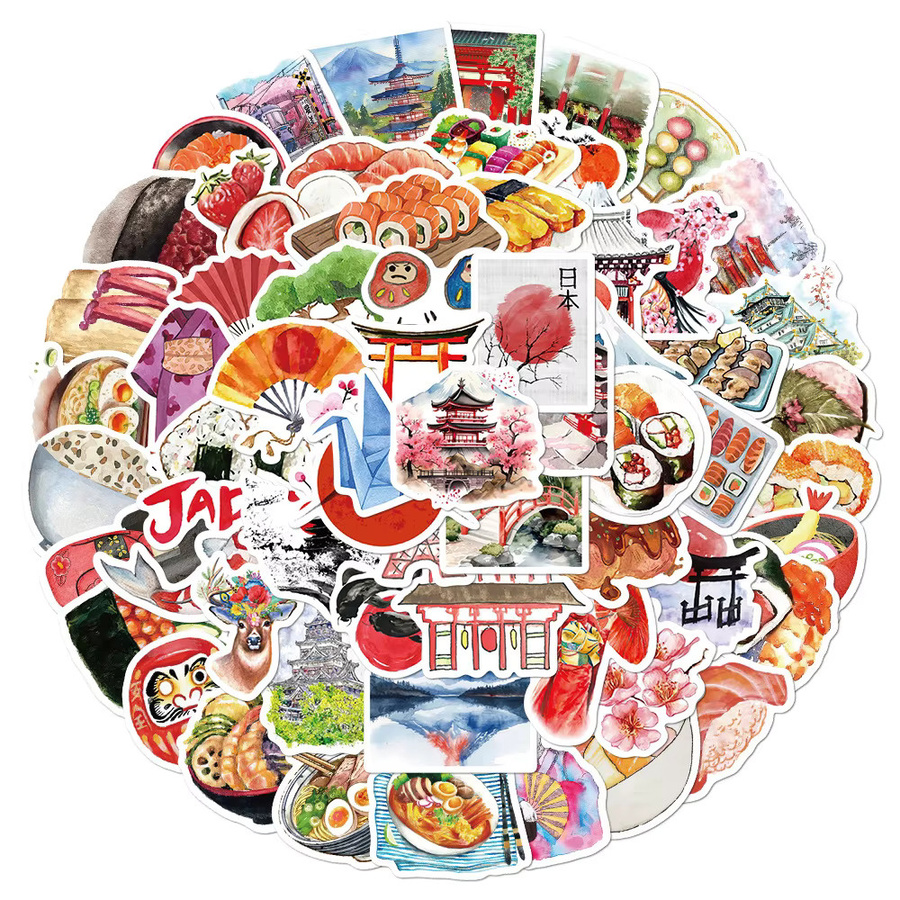 Rspctou Vintage Japanische Kultur Aufkleber Set mit Ramen Sushi und Cartoon Motiven in Multicolour für Handy Laptop und Gitarre - Bild 2