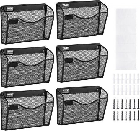 VEVOR 6er Set Wand-Ablage aus Metall in Schwarz, Wandmontierter Mesh-Dokumentenhalter für Büro, Schule und Zuhause - Bild 1